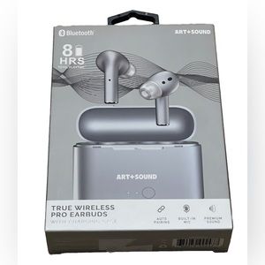 Art + Sound Bluetooth True Wireless Pro EarBuds Silver Playtime mic